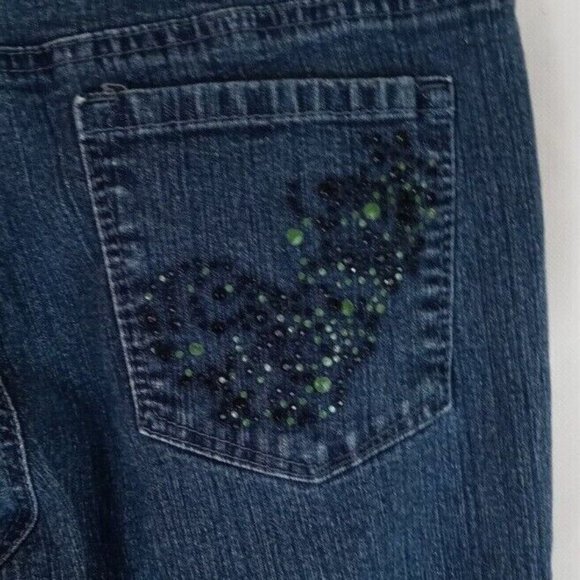 V.S.H. Women's Dark Wash Distressed Beaded Low Rise Bootcut Jeans Size 8 - Picture 4 of 8